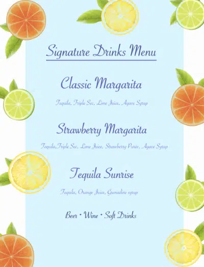 What is a Signature Drink Menu? | Party Shaker bartending services 